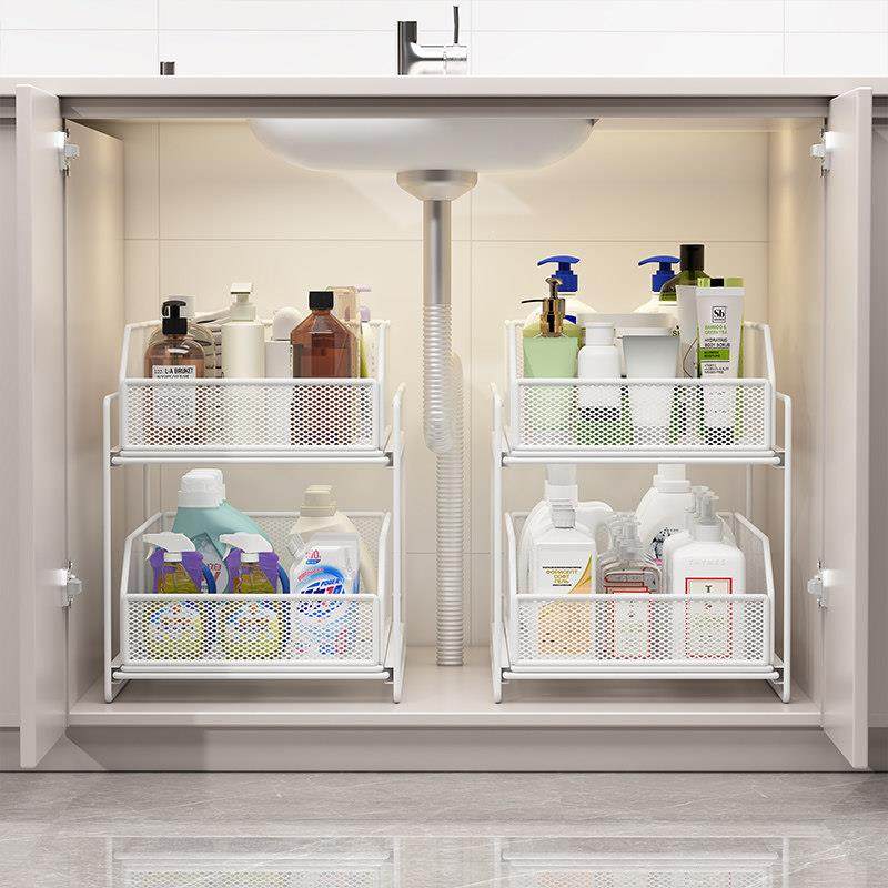 化妆室不锈钢下水槽抽拉式双层置物架整体橱柜内收纳整理架浴室分,家庭/个人清洁工具,浴室角架/置物架,淘宝优惠券,粉丝福利购,淘宝优惠卷