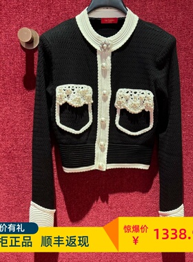 LeFame 拉飞姆国内专柜代购24春黑色花边针织开衫LF24C11ZM252