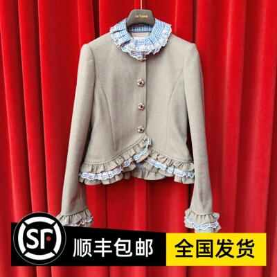 Le fame拉飞姆国内专柜代购 25 秋格子刺绣花边外套 LF25Q31SC051