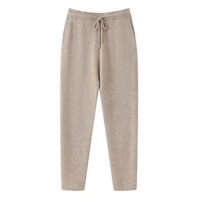 秋冬新款男士空气层加厚纯羊毛休闲外穿小脚裤高腰抽绳绒羊毛裤子