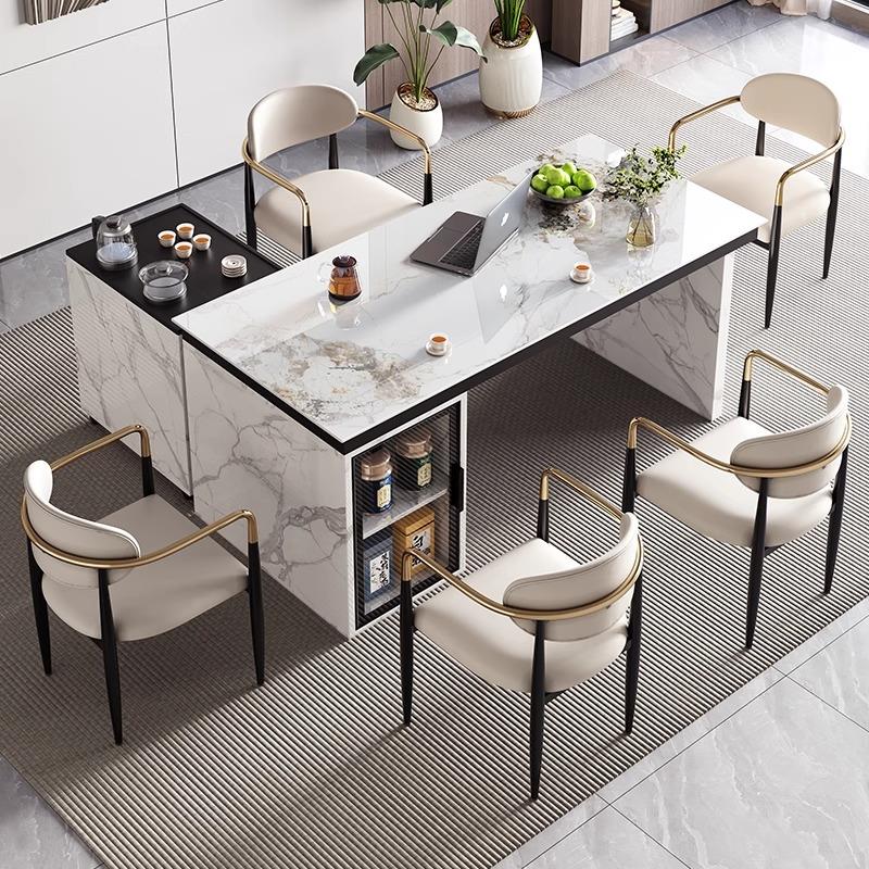 现代轻奢岩板茶桌椅办公岛台家用简约功夫茶几办公室可移动茶台