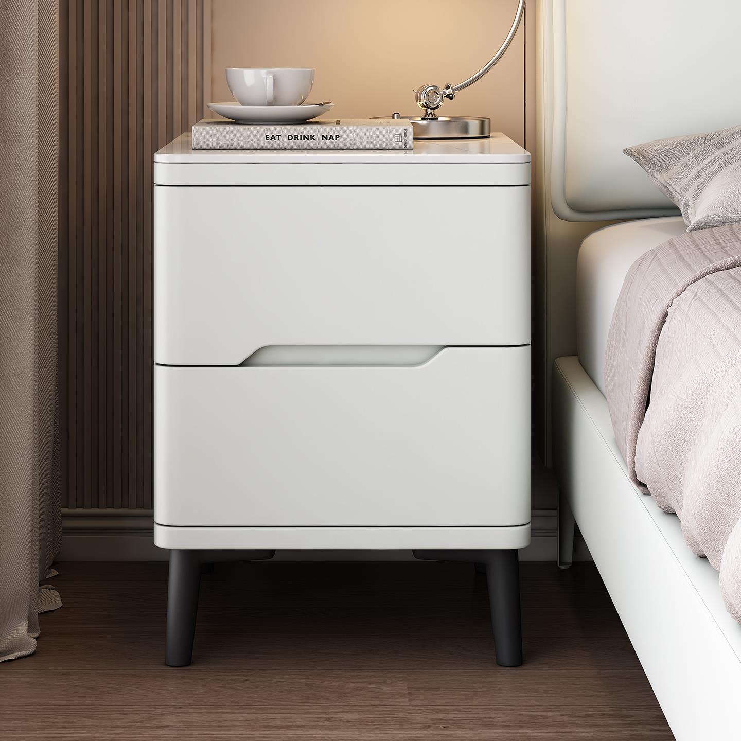 全实木岩板床头柜小型简约现代烤漆卧室家用收纳柜阻尼缓冲30cm