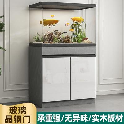 实木轻奢鱼缸柜底柜底座架子客厅隔断柜子新款承重鱼缸底柜玻璃门