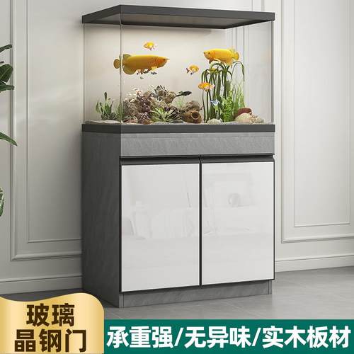 实木轻奢鱼缸柜底柜底座架子客厅隔断柜子新款承重鱼缸底柜玻璃门