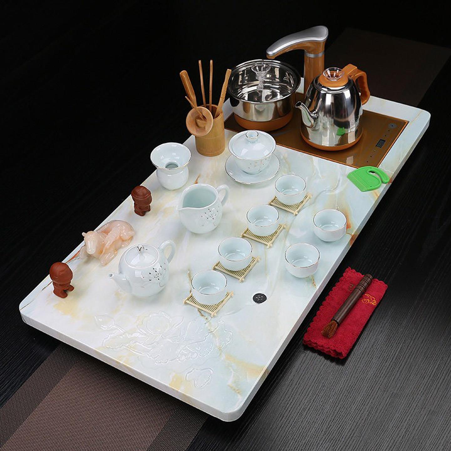 茶盘套装全自动一体茶几玉石茶具茶台中式家用石材盘烧水壶带排水