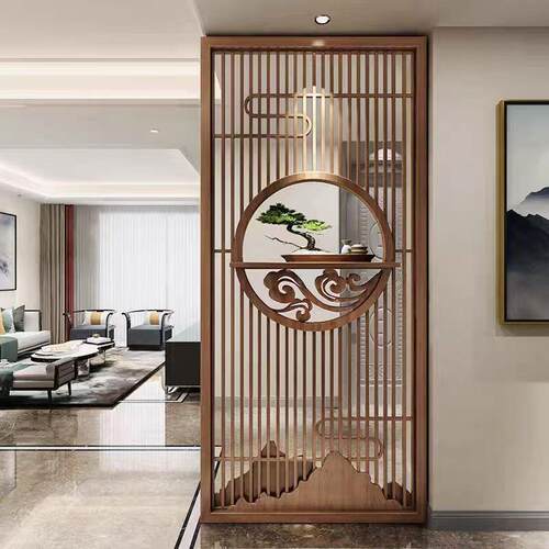 新中式实木入户玄关屏风隔断客厅卧室遮挡定制镂空木格栅现代简约