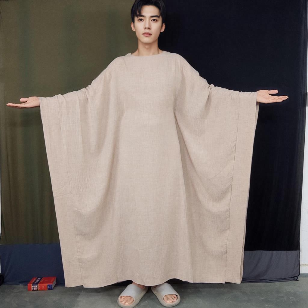 宽松长裙子一件式彷棉麻覆古特大号浴袍蝙蝠袖斗篷男女同款洋装