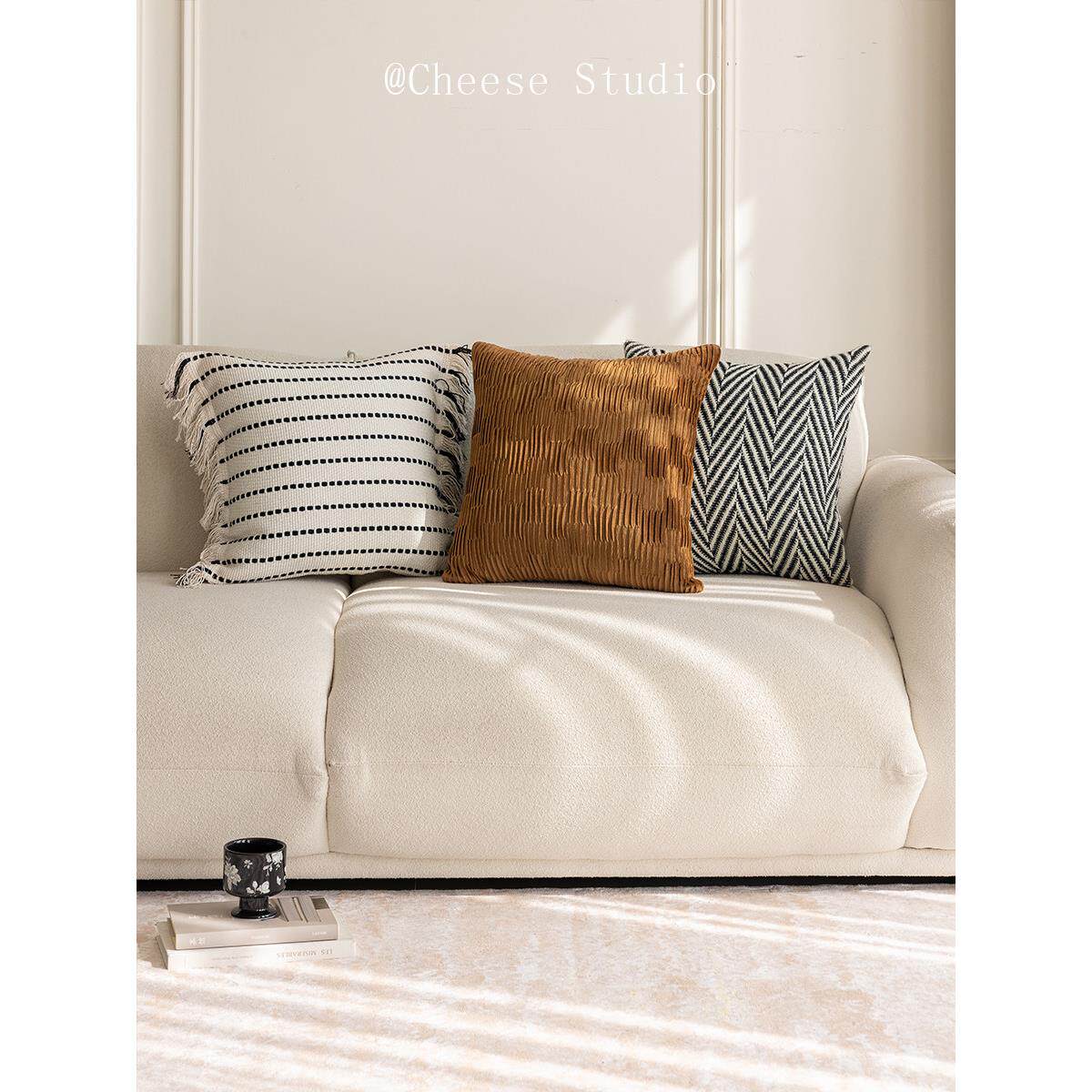 现代简约风抱枕黑白色条纹几何大黑牛沙发客厅沙发靠垫套床头靠枕