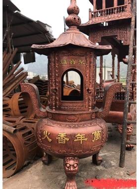 大型圆形烧纸炉聚宝寺庙风景区仿古金炉铸铁香炉室外带盖经炉化宝