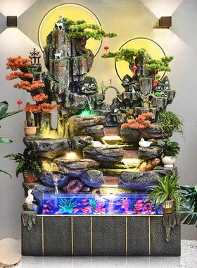 大型假山流水喷泉落地鱼缸客厅玄关风水轮高山风车循环水开 业摆