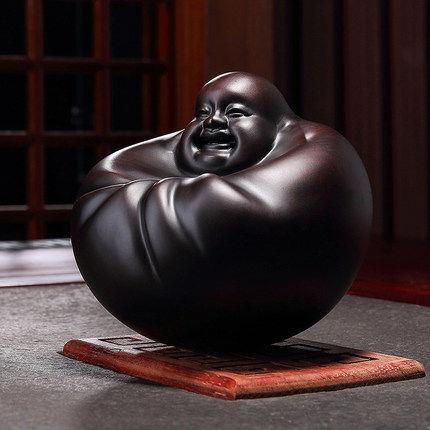 黄泉福黑檀木弥勒佛 惠安手工木雕佛像 招财摆件弥勒佛 可定制木