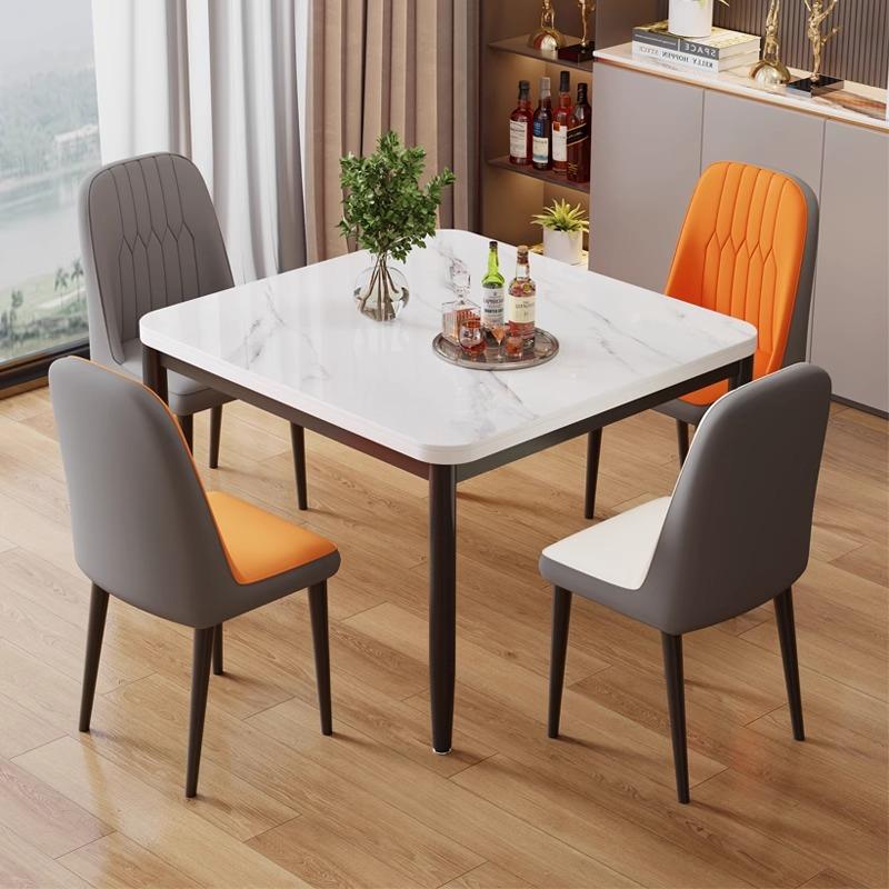 岩板餐桌椅组合四方桌家用小户型吃饭桌简约现代正方形洽谈接待桌