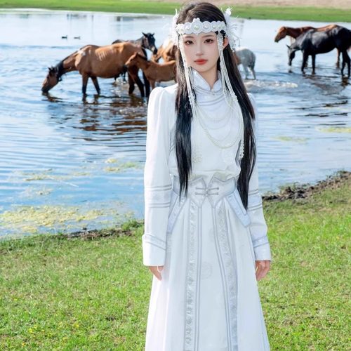 蒙古族服装蒙古袍女长款表演服饰