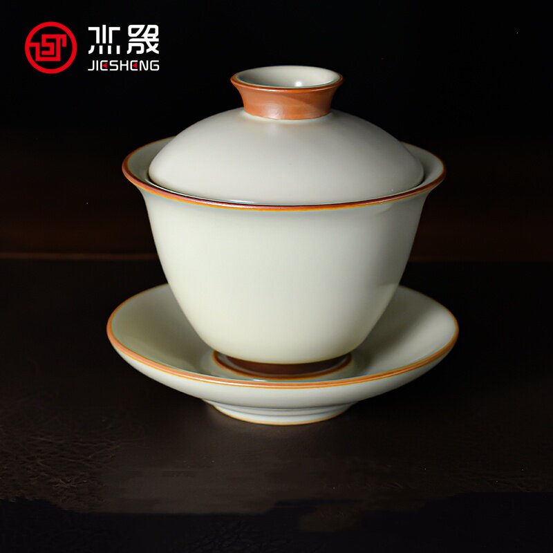 杰晟黄汝窑天青开片可养三才盖碗图片
