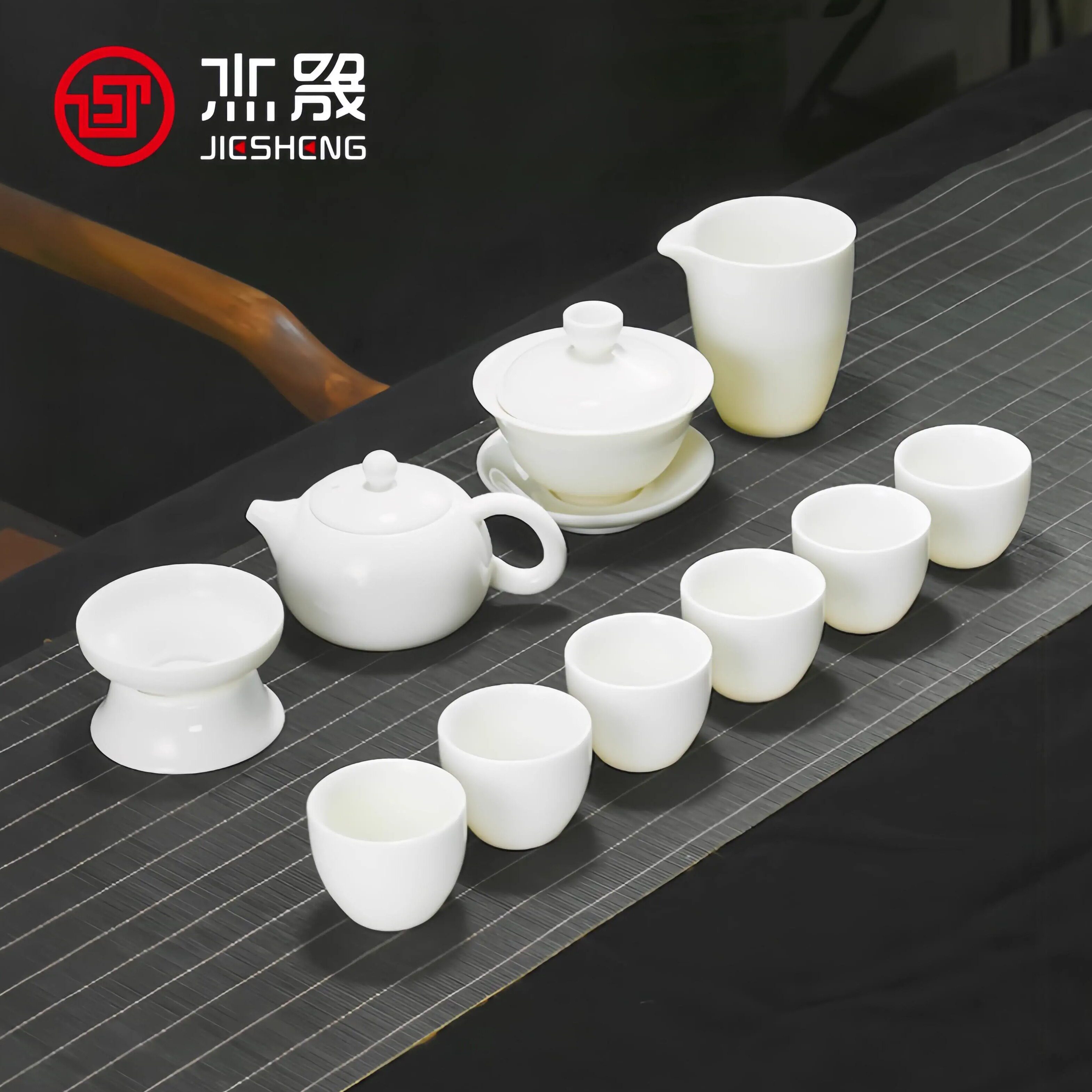 杰晟羊脂玉功夫茶具套装家用办轻奢高档泡茶壶德化白瓷盖碗小茶杯图片