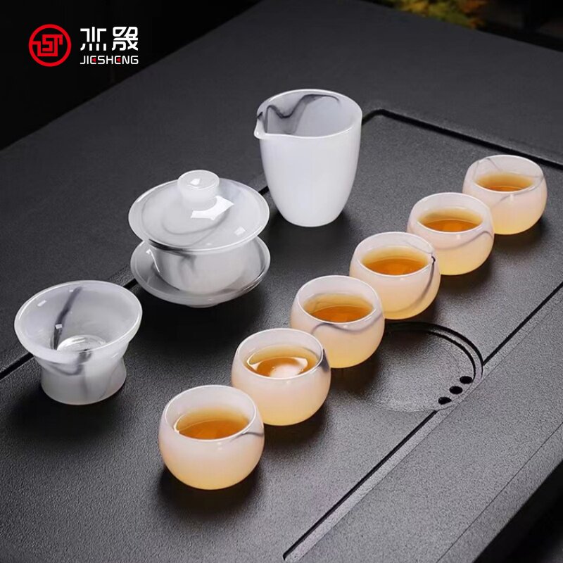 杰晟琉璃水墨琉璃套装功夫茶具茶杯高端家用盖碗整套泡茶家用礼盒图片