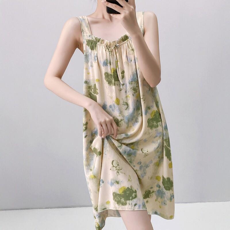 棉绸睡裙女款2026新款夏季吊带高级感可外穿睡衣新中式国风连衣裙图片