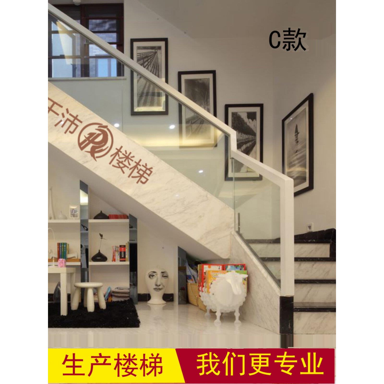 专业生产设计 现代轻奢简约玻璃实木扶手 弧形玻璃楼梯 厂家直销