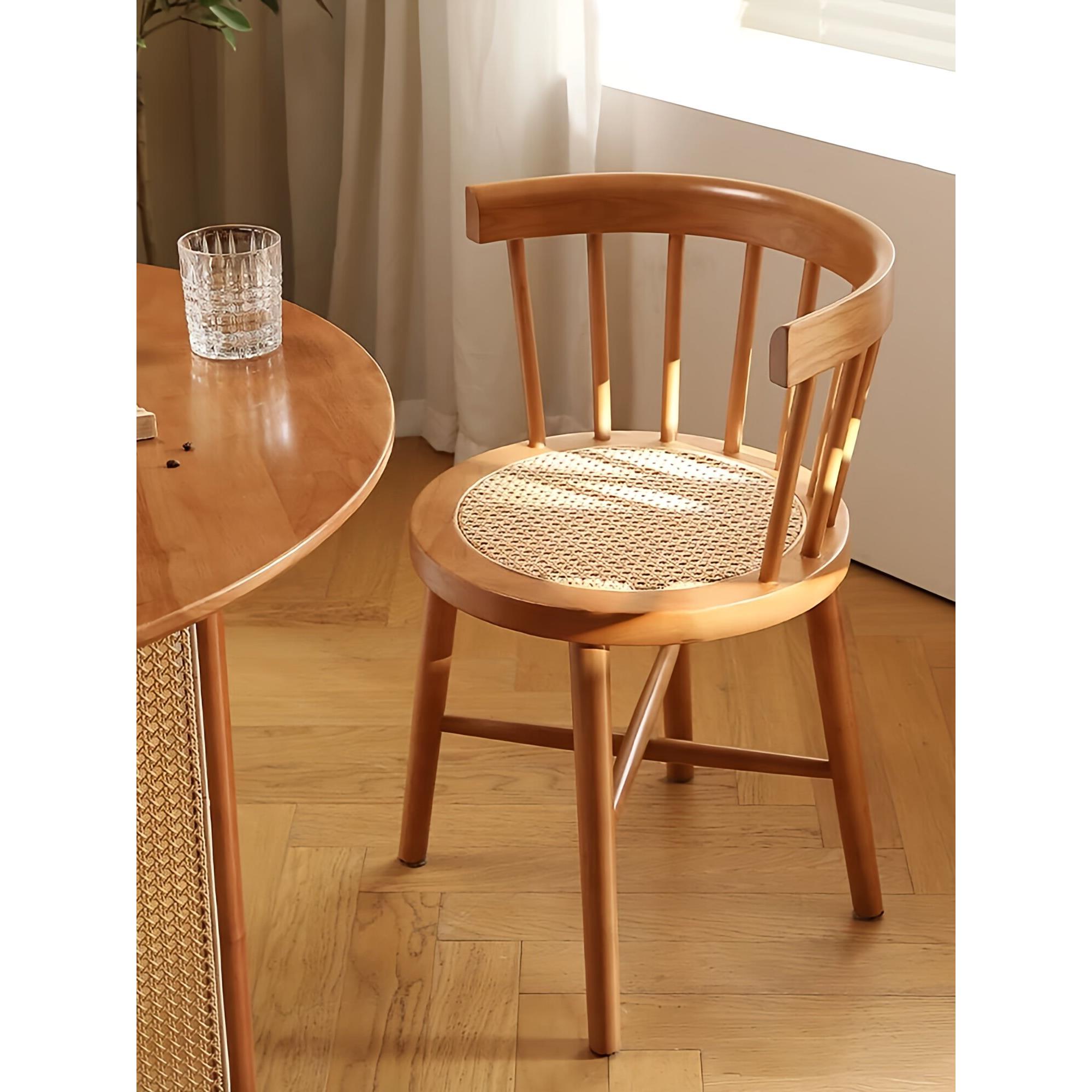 藤椅温莎椅斯堪的纳维亚实木休闲椅餐椅藤制餐厅奶茶店书房圆椅扶