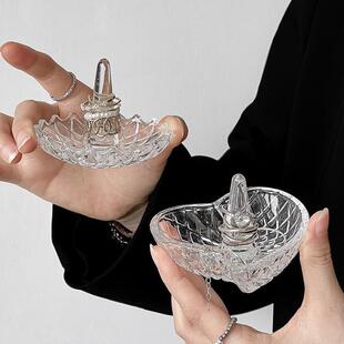 饰摆件项链戒指托饰品展示架子 浮雕玻璃首饰托盘梳妆台收纳复古装