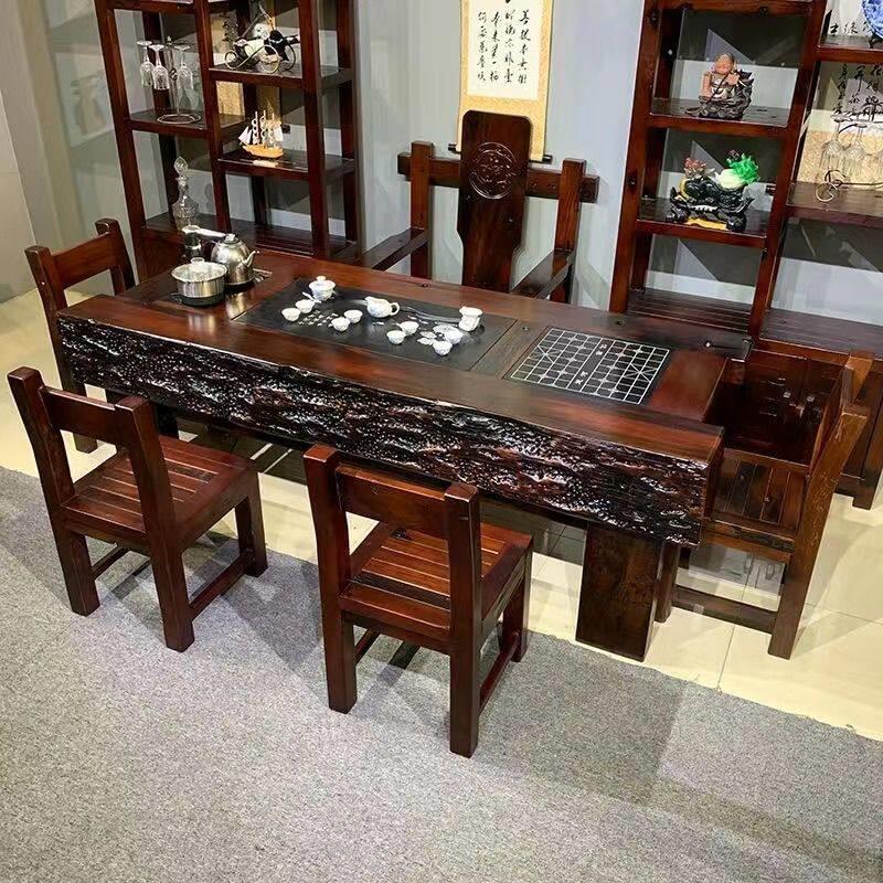 新款老船木龙骨茶桌椅组合实木简约功夫茶台客厅办公室彷古中式