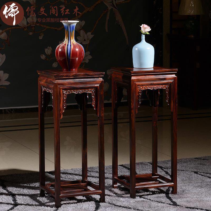 红木花架印尼黑酸枝花几实木家俱阔叶黄檀盆景架落地雕花中式简约