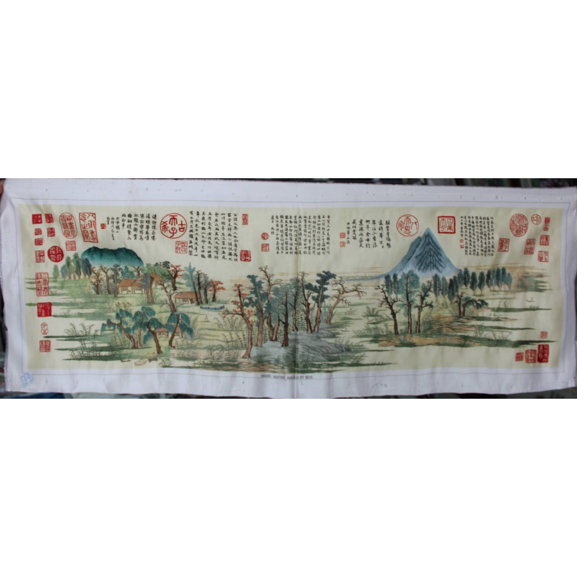 苏绣成品挂画客厅书房装饰画手工刺绣精美绣片唐寅山水厂家生产图片