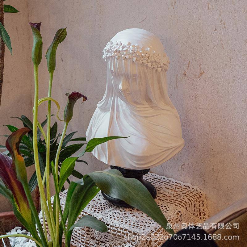 跨境哥特式艺术品摆件婚礼家居装饰面纱少女半身像雕像树脂工艺品
