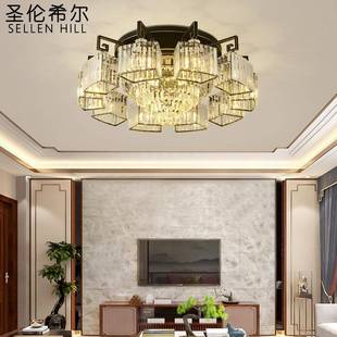 轻奢吸顶灯圆形LED卧室K9水晶客厅书房间家用餐厅全屋套餐 新中式