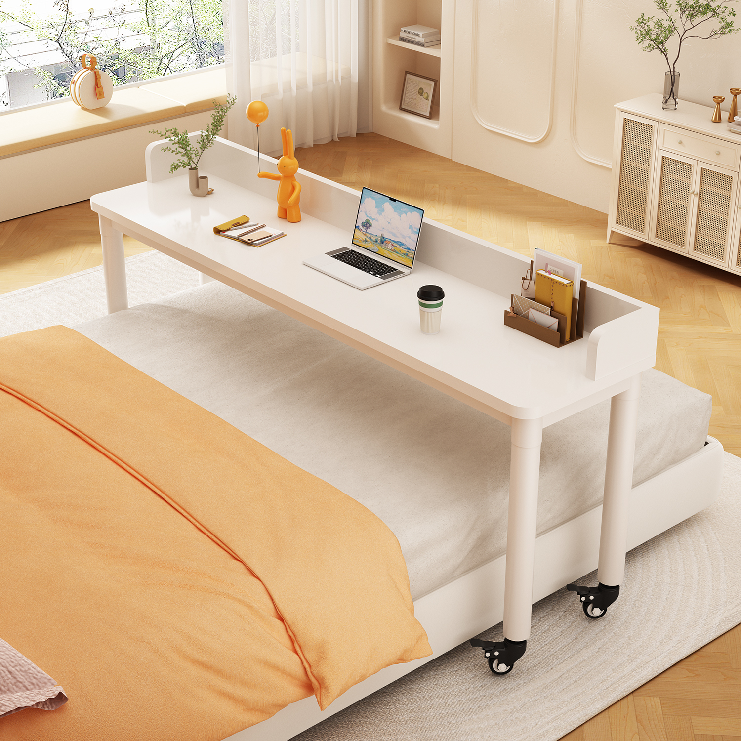 跨床桌可移动桌腿床上桌电脑桌懒人学习办公桌实木长条桌床边桌子