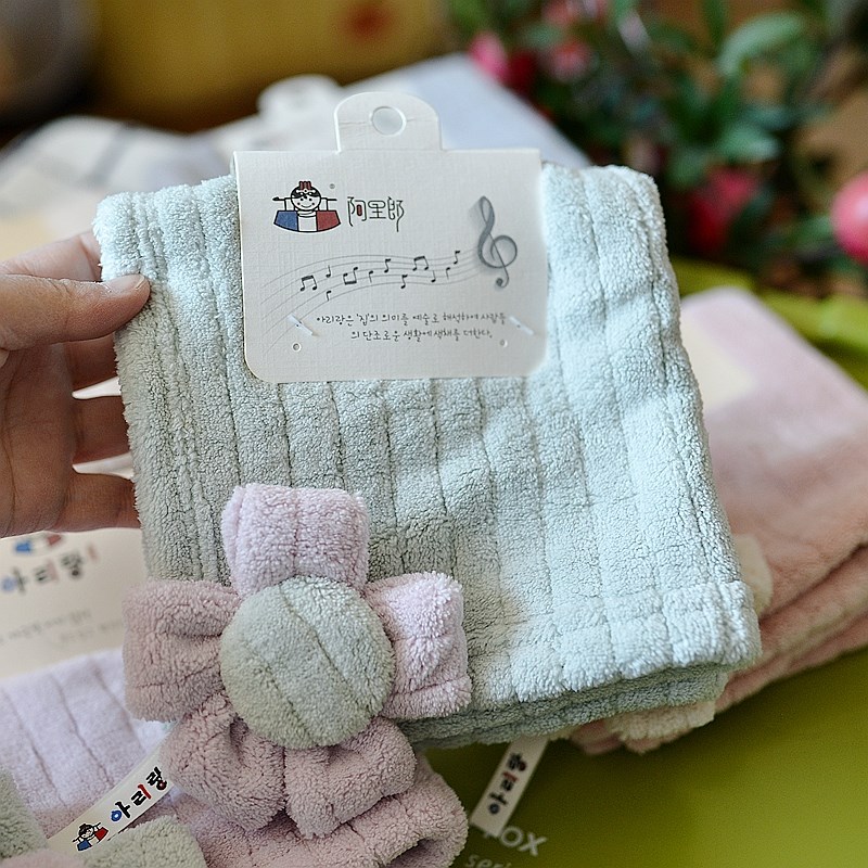 韩版小花朵擦手巾挂式小方巾珊瑚绒吸水不掉毛柔软浴室厨房小毛巾