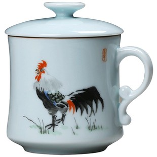 景德镇茶杯陶瓷带盖手绘过滤泡茶杯家用水杯创意青瓷杯子办公杯