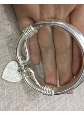 正品扁纯银手工999银手镯女手工定制实心款白银雪花镯吊坠需银足