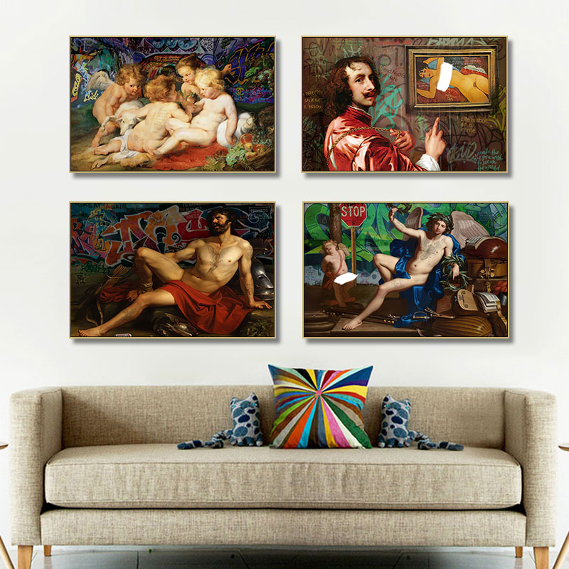 世界名画达芬奇挂画酒吧酒店复古