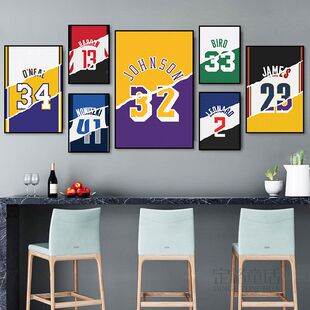 科比球服挂画明星詹姆斯杜兰特卧室装饰画紫金24号球衣壁画