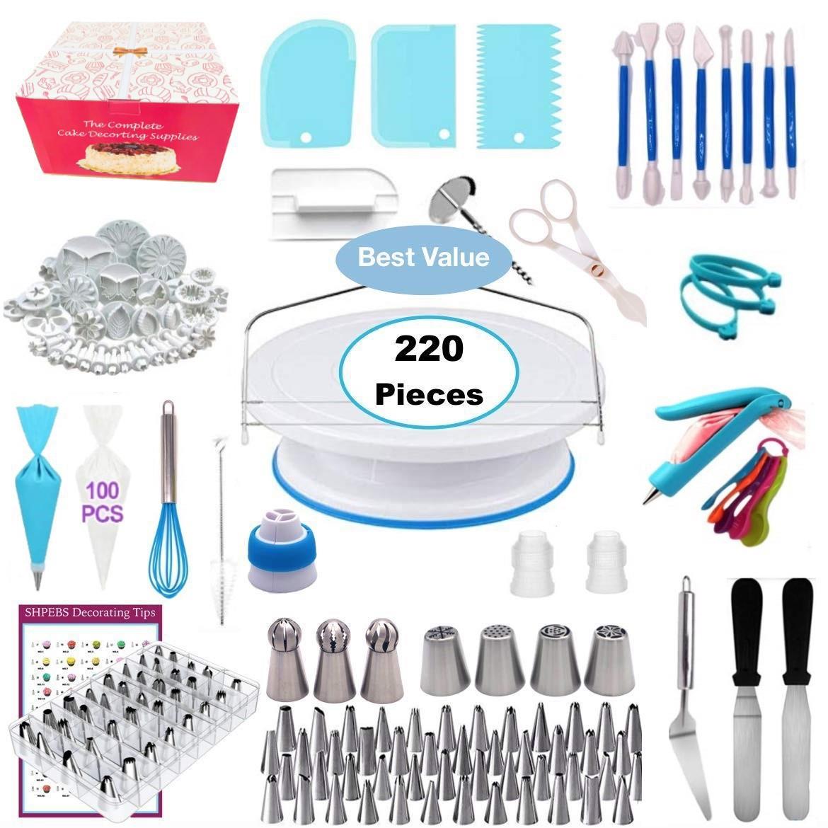220件套蛋糕装饰烘焙工具套装 蛋糕转盘 饼干压花翻糖模具 裱花嘴