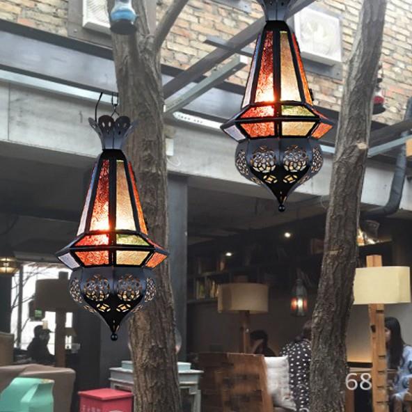 漫咖啡厅装饰吊灯 地中海摩洛哥创意复古吊灯 酒吧吧台彩色玻璃灯