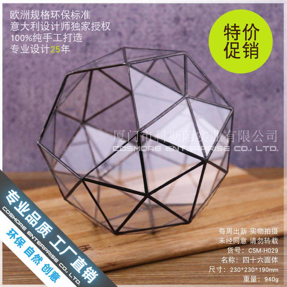 雨林缸造景苔藓微景观玻璃容器器皿植物摆件花盆盒子 四十六面体