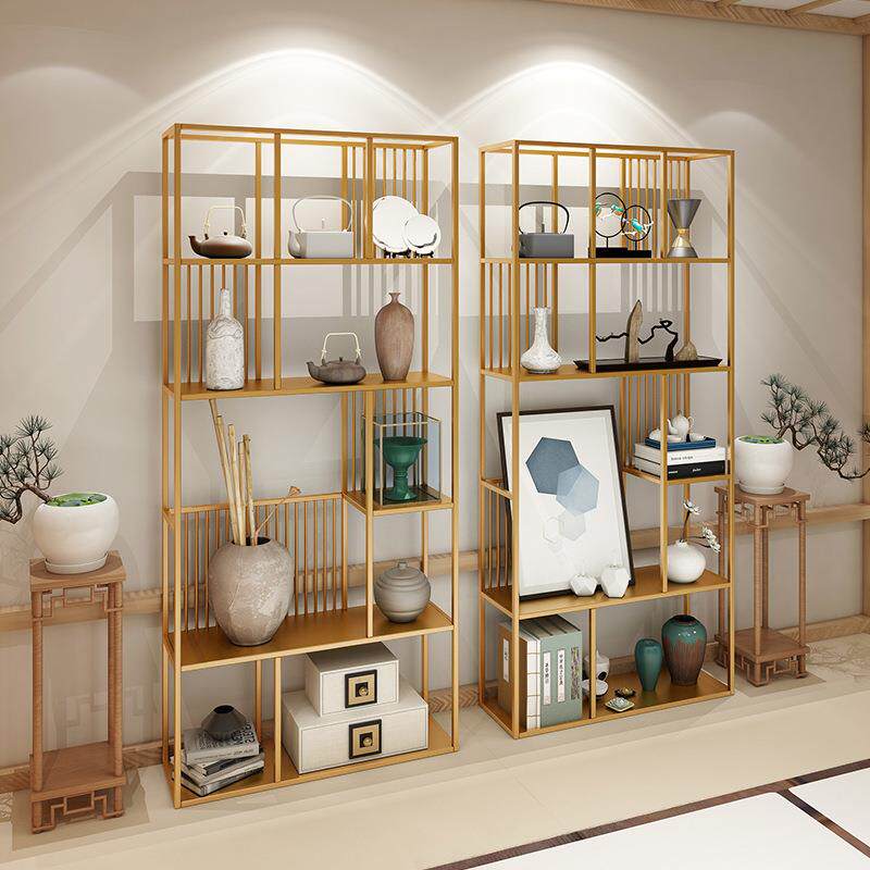 办公室创意置物架组合客厅落地隔断金属书架北欧简约金色展示柜
