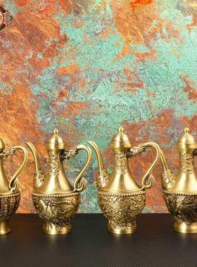 宏达 黄铜浮雕龙凤酒壶百福壶 创意铜器礼品龙凤铜壶摆件