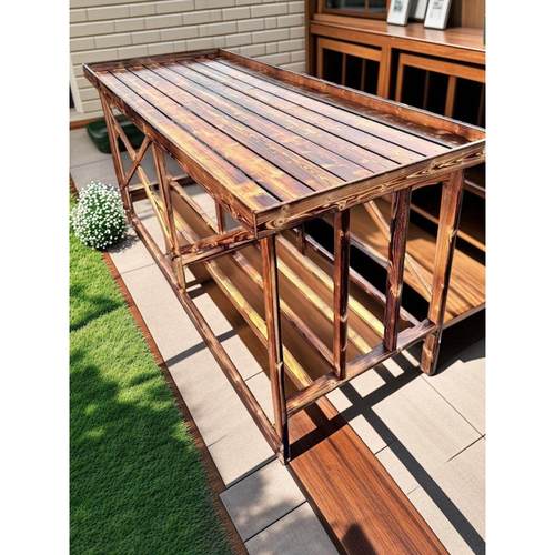 阳台实木平板碳化特种多肉花架户外防腐木架庭院定制简易储物架