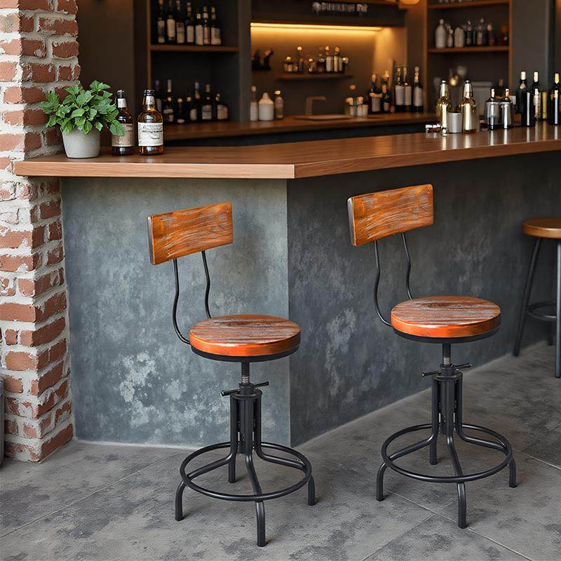复古工业风铁艺升降实木吧台椅民宿咖啡厅吧凳创意酒吧休闲椅子