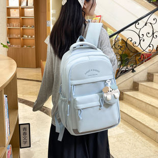 书包女高中生大容量2026新款蓝色双肩包高颜值初中女生小学生背包