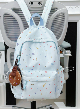 初中女生小众高颜值书包蓝色高级感ins风女大容量百搭韩系双肩包