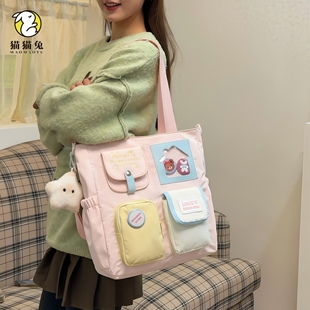 补课包手提袋初中生大容量高颜值书包ins风可爱卡通单肩斜挎包女