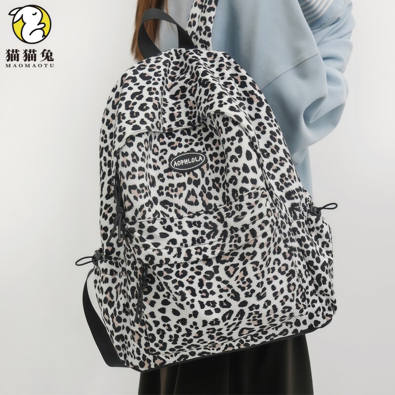 豹纹双肩包女士小众2025新款时尚韩版复古大学生休闲通勤双肩包女