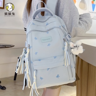 书包蓝色初中女ins 小众高颜值双肩包大容量学生轻便外出旅游肩包