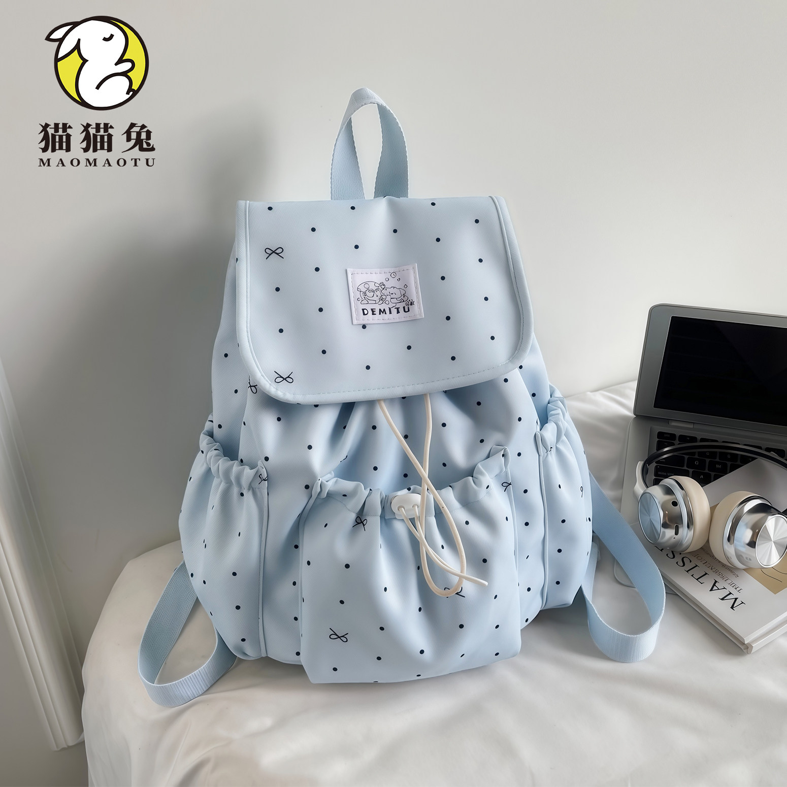 韩系波点双肩包女大学生旅游背包图片