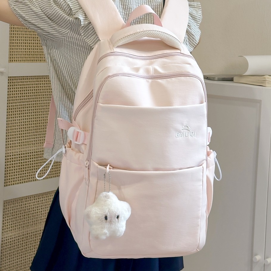 书包初中女生大学生简约纯色结实耐用装电脑大容量高颜值双肩包女,箱包皮具/热销女包/男包,双肩背包,淘宝优惠券,粉丝福利购,淘宝优惠卷