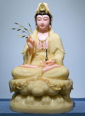 汉白玉观音菩萨佛像家用全堂佛坐莲娑婆三圣观世音摆件大居家供奉